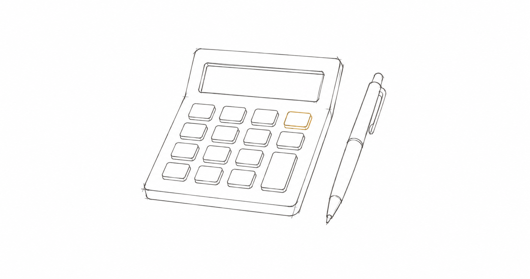 Minimalist hand-drawn calculator and pen sketch with an amber button accent, representing capacity redesign in Australian accounting firms.