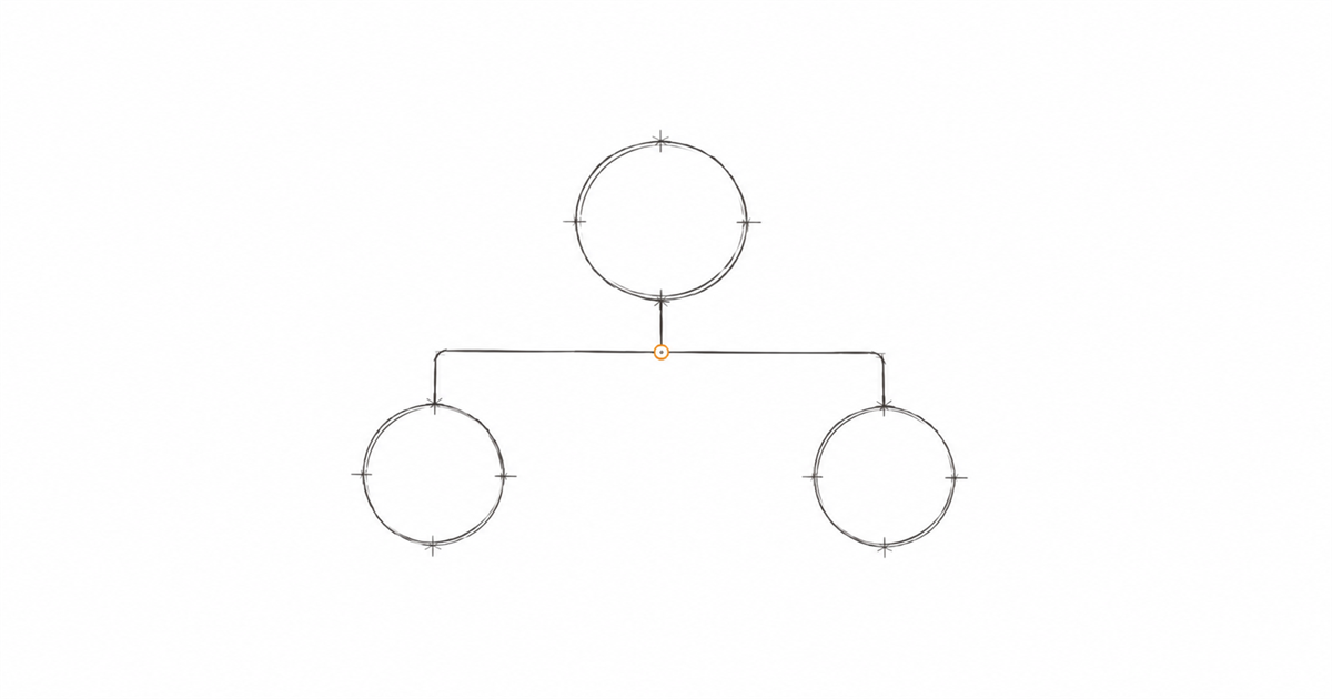 Minimal hand-drawn illustration of an org chart node with two branches and an amber accent, representing a hybrid onshore and offshore accounting team structure.