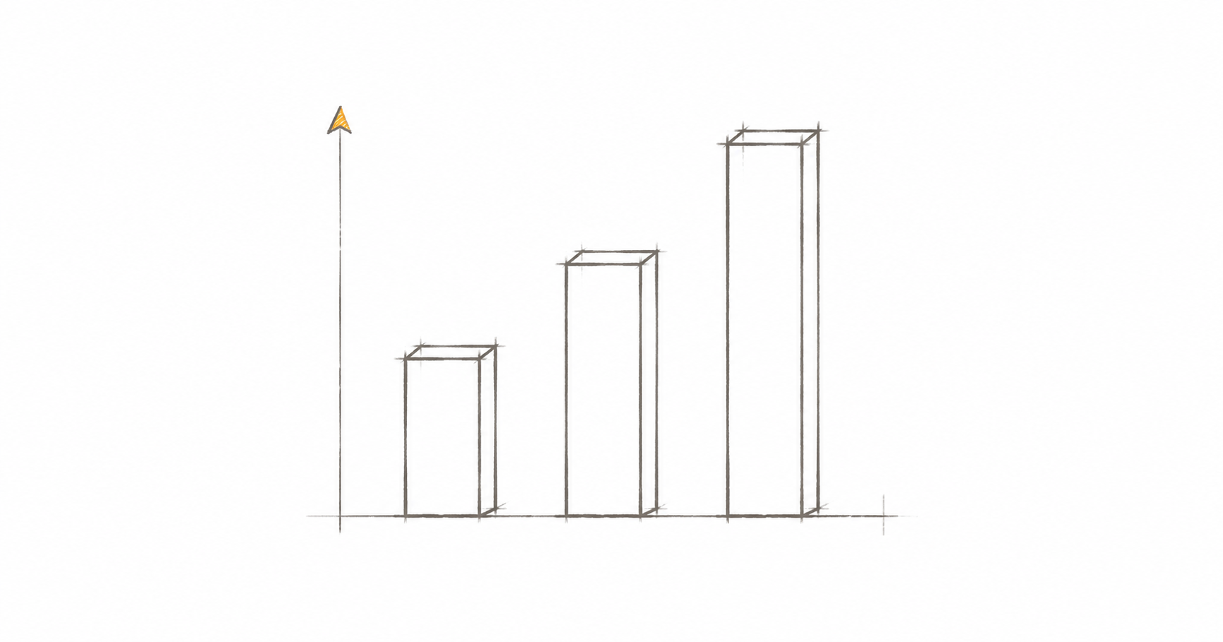 Minimal hand-drawn illustration of a bar chart with three ascending columns, representing scaling agency output.