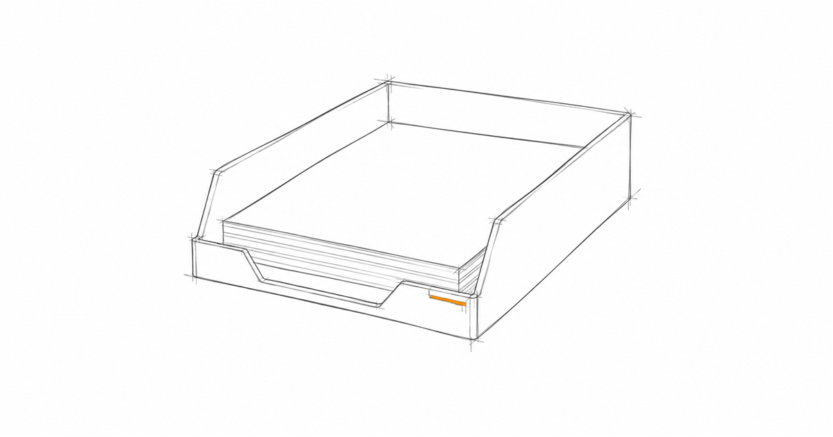 Minimalist hand-drawn illustration of a sorted document tray, representing structured document handling in an AI-enabled general practice workflow.
