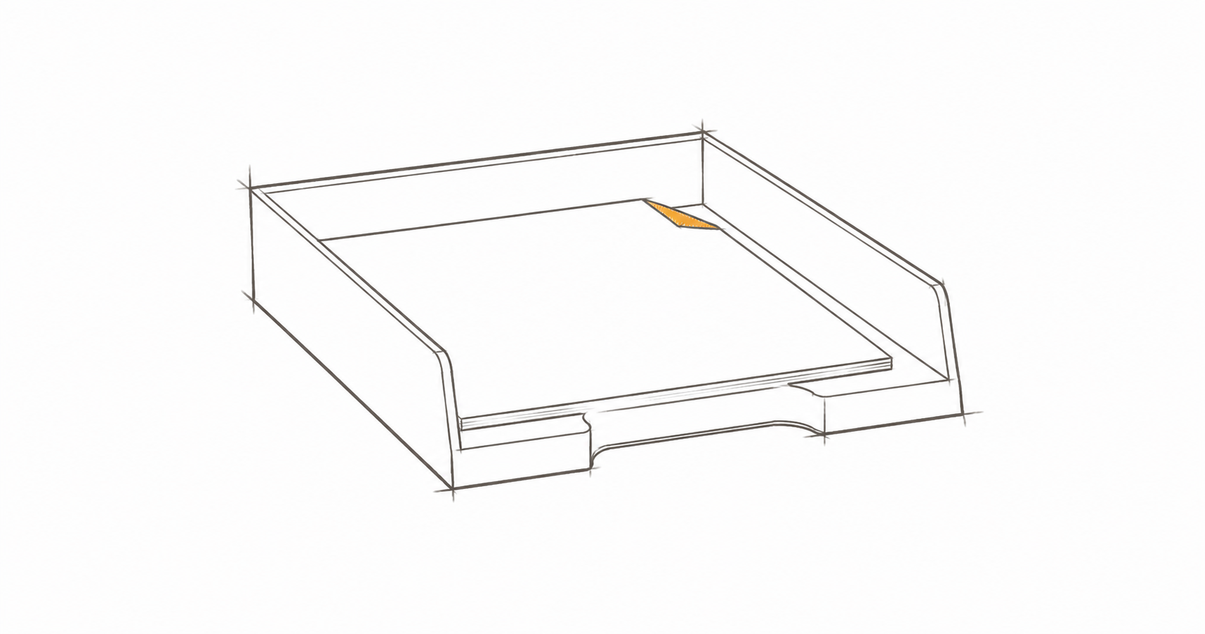Minimal hand-drawn illustration of an in-tray with one document, representing structured admin workflow design.