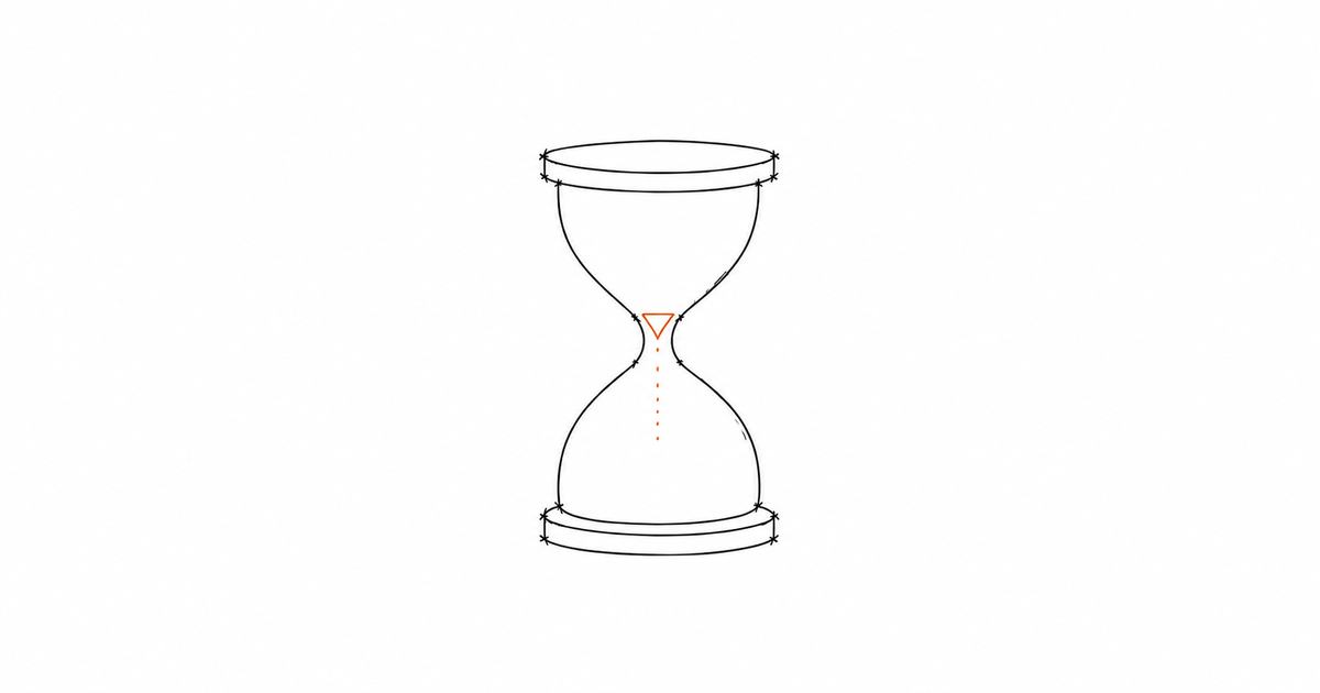 Minimalist hand-drawn illustration of an hourglass with a subtle amber accent, representing time moving from admin to client-facing capacity.