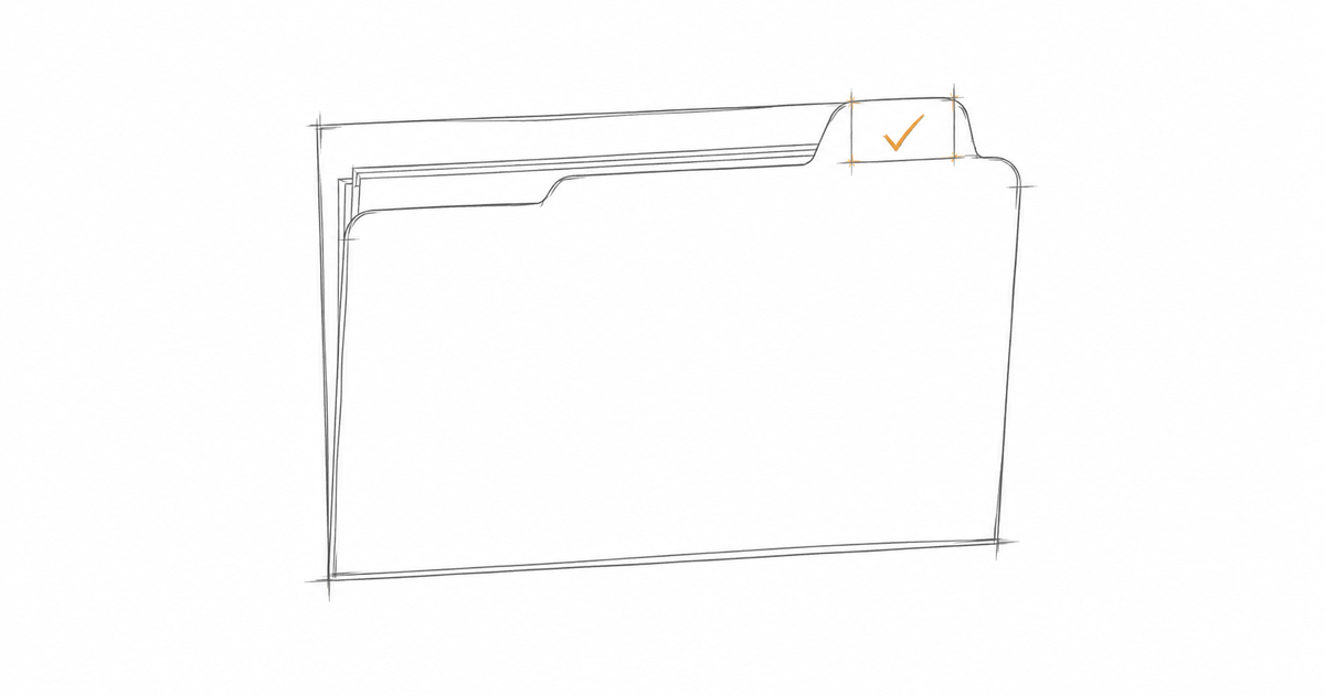 Minimal hand-drawn illustration of a document folder with a visible tab and amber checkmark, representing AML/CTF compliance documentation for real estate agencies.