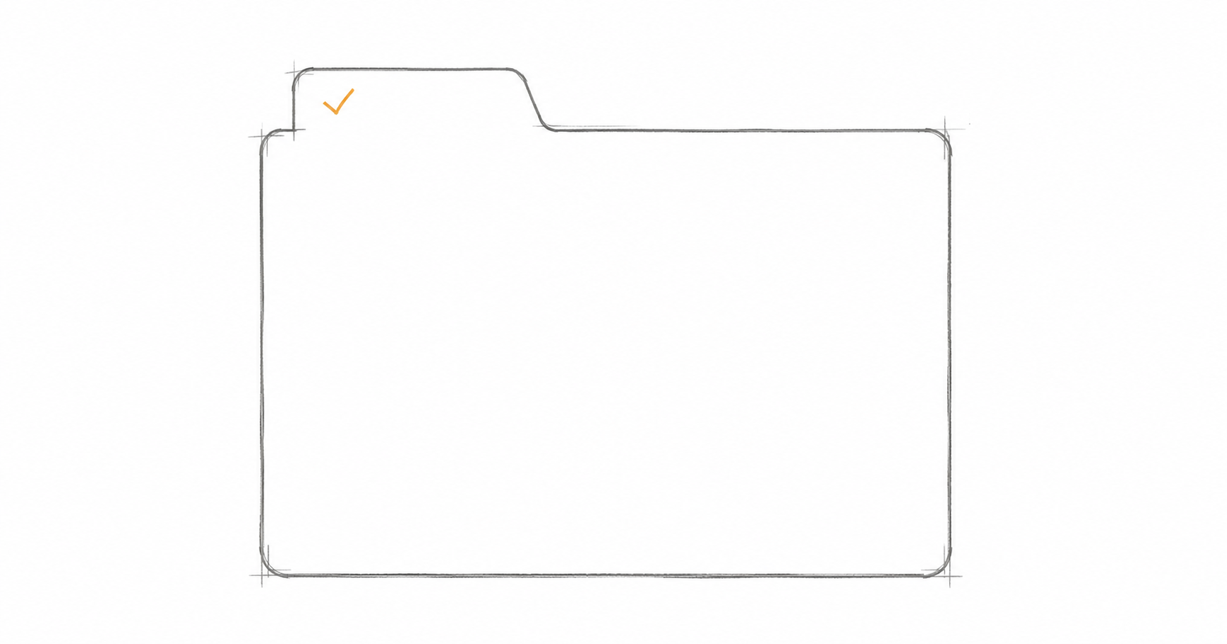 Minimal hand-drawn folder outline with a small amber checkmark, representing organised compliance documentation.
