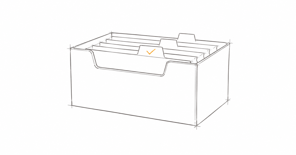 Minimal hand-drawn illustration of a filing register with a checkmark tab, representing AML/CTF client onboarding and KYC documentation.