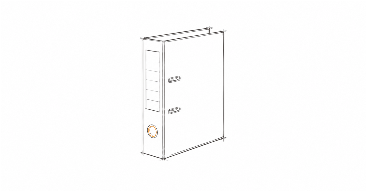 Minimal hand-drawn illustration of a single ring binder register with an amber accent, representing ASIC-ready compliance record-keeping for advice firms.