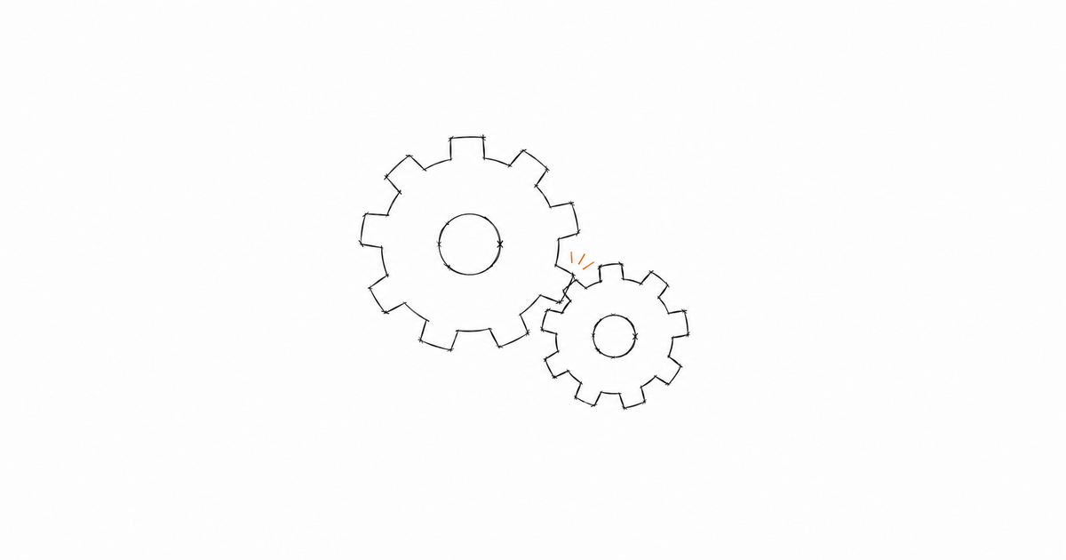 Minimalist hand-drawn two interlocking gears of different sizes with a subtle amber accent, representing automation and offshore admin working as one connected system.