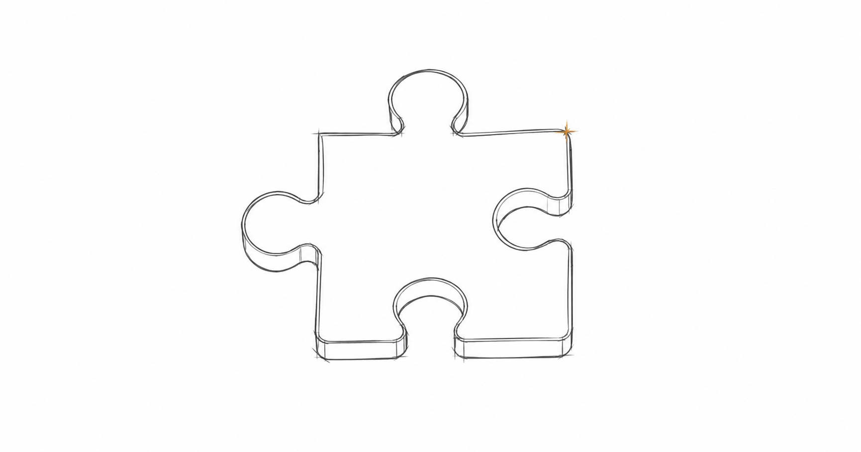 Minimalist hand-drawn jigsaw puzzle piece with a subtle amber accent, representing how an offshore role is built from clearly defined, well-fitted tasks.