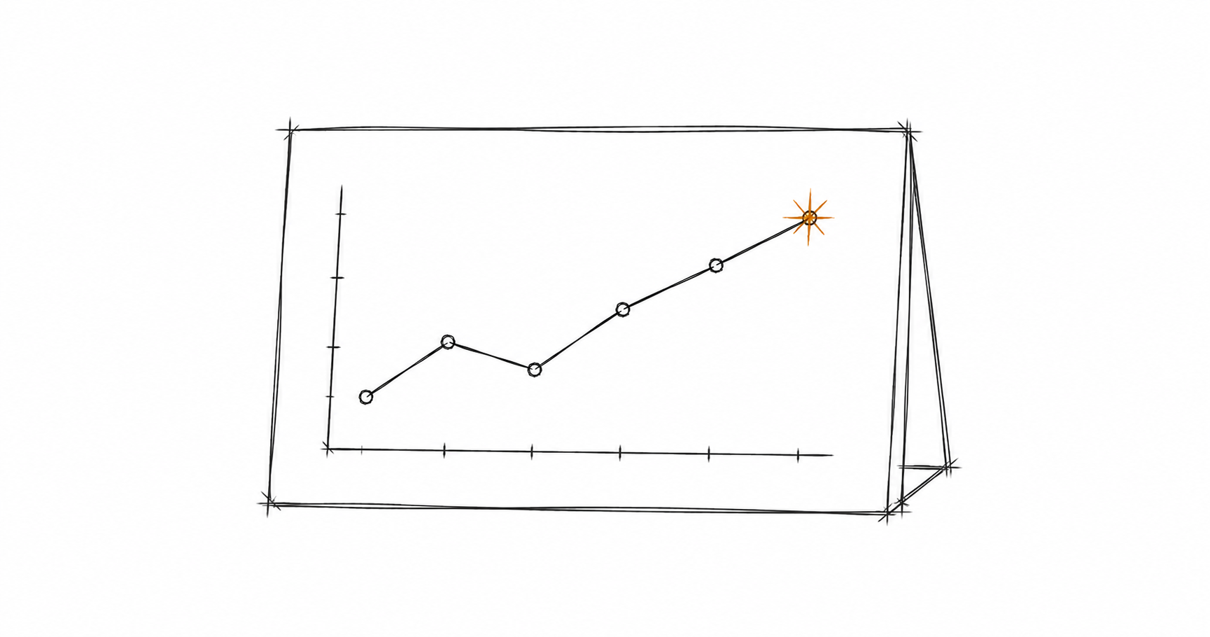 Minimalist hand-drawn line graph trending upward on a small card, with a subtle amber accent, representing a job tracked and under control.