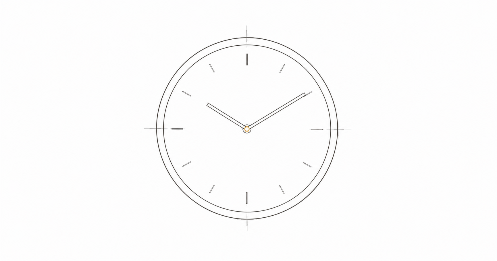 Minimalist hand-drawn clock with thin sketchy linework and a small amber accent at the centre, representing billable time in professional services.