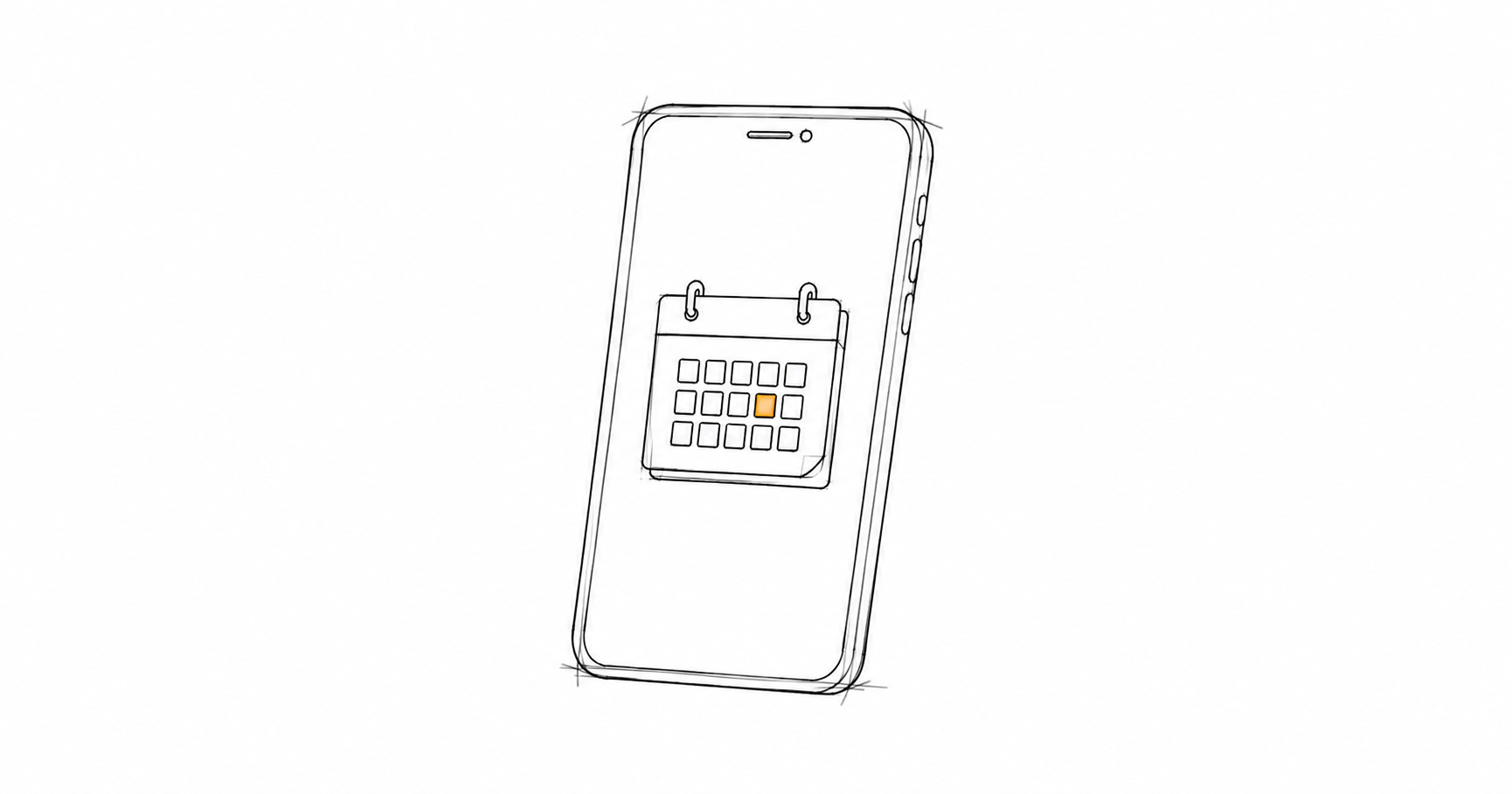 Minimal hand-drawn illustration of a mobile phone showing a scheduling calendar icon, representing field service management software.
