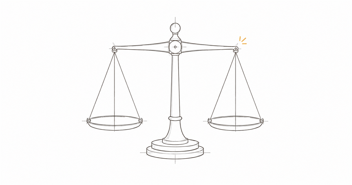 Minimal hand-drawn illustration of a balance scale with an amber accent, representing the trade-off between clinical and non-clinical hours in Australian health practices.