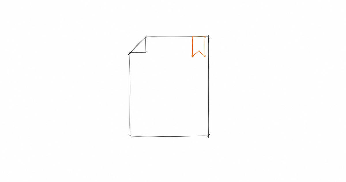 Minimalist hand-drawn document with a small flag marker at its corner and a subtle amber accent, representing an exception flagged for human review in a loan file.