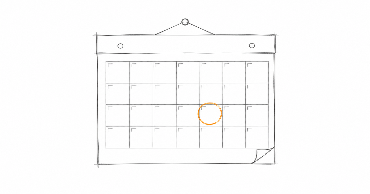 Minimalist hand-drawn illustration of a calendar page with a circled date, representing NDIS reform deadlines and compliance administration.