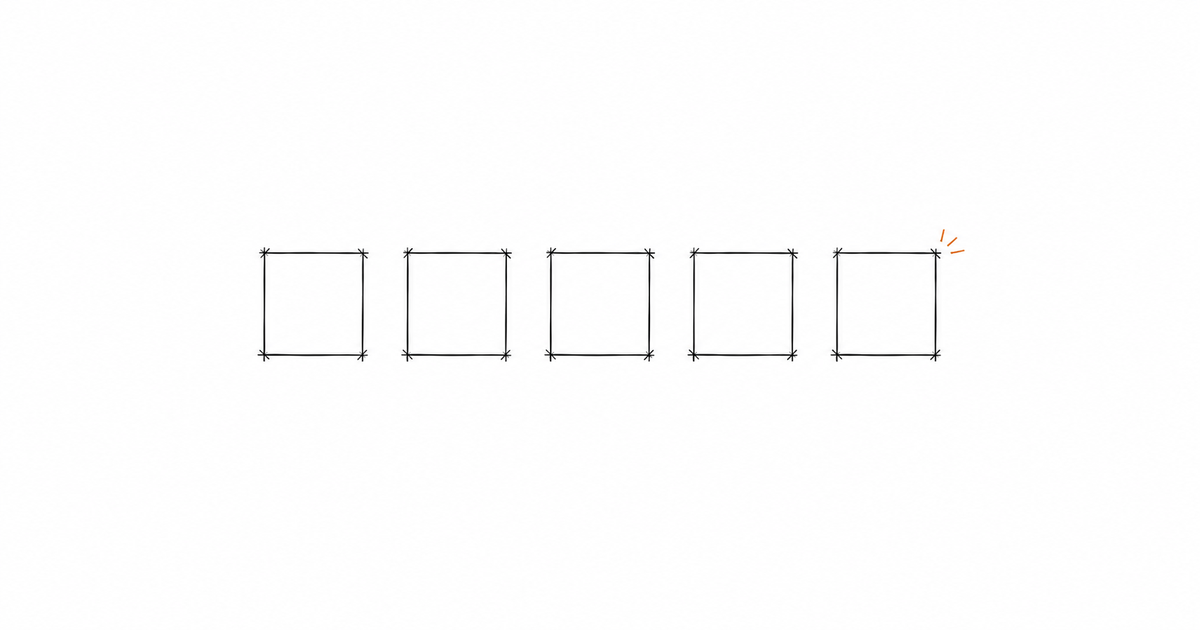 Minimalist hand-drawn set of four square tiles with a subtle amber accent, representing the four staffing rungs — direct hire, BPO seat, managed role, and in-house — compared side by side.