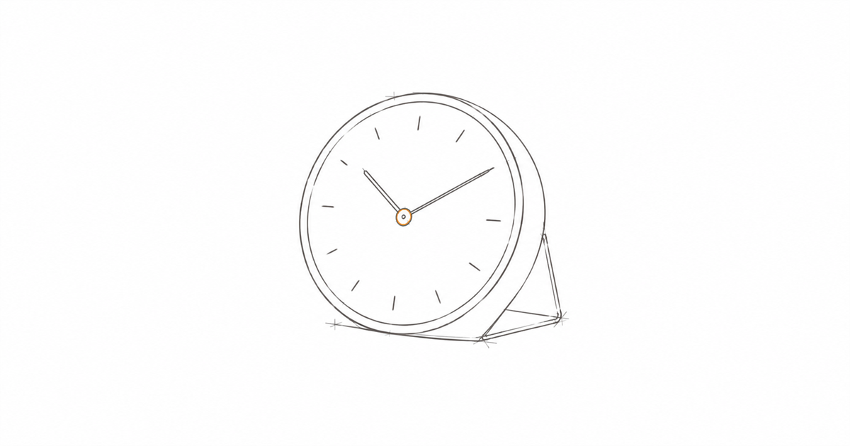 Minimalist hand-drawn desk clock with an amber accent, representing the real-time pay-run reconciliation now required under Payday Super.