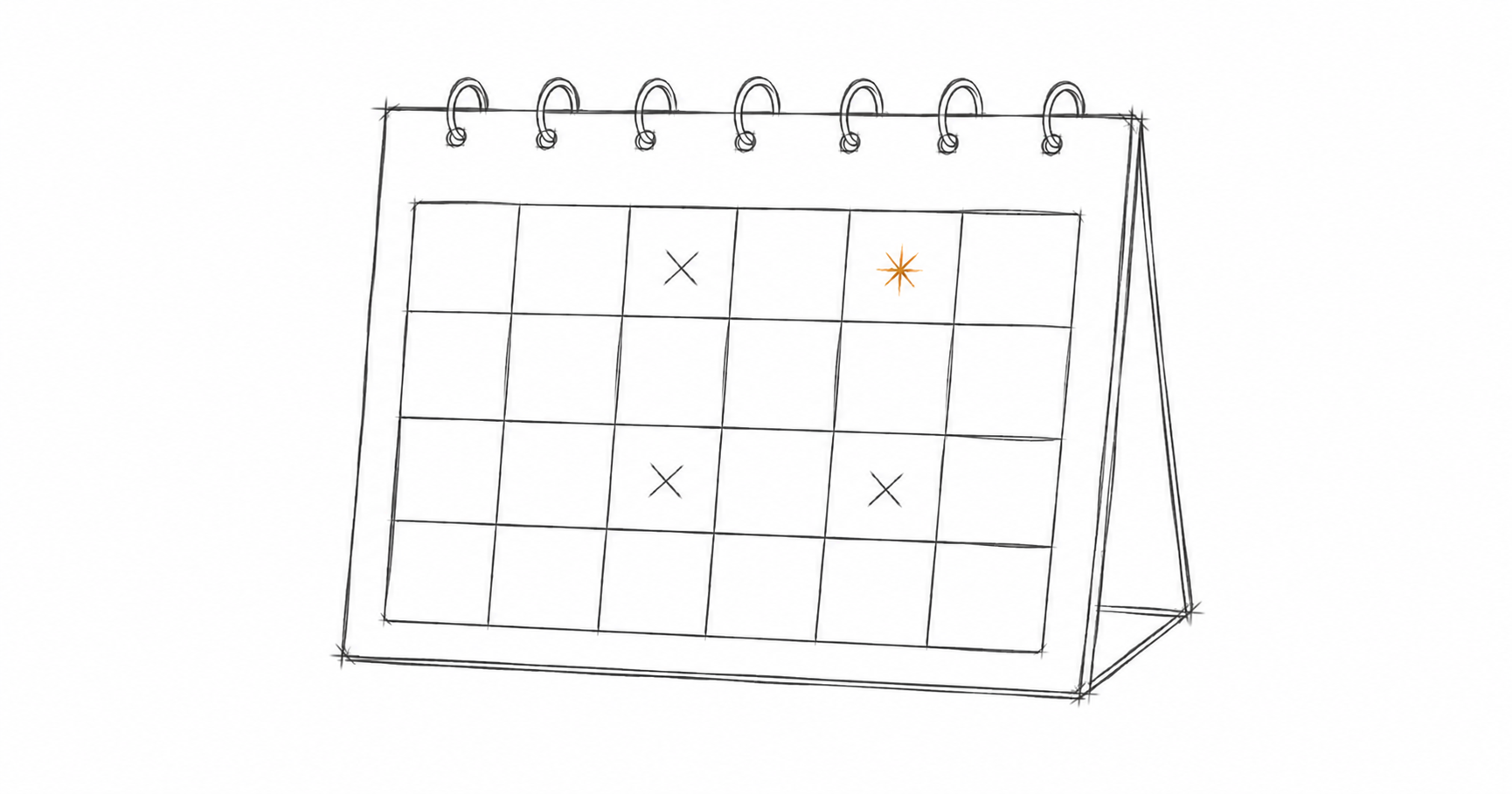 Minimalist hand-drawn weekly calendar page with marked entries and a subtle amber accent, representing a running, on-rhythm weekly Payday Super cycle.