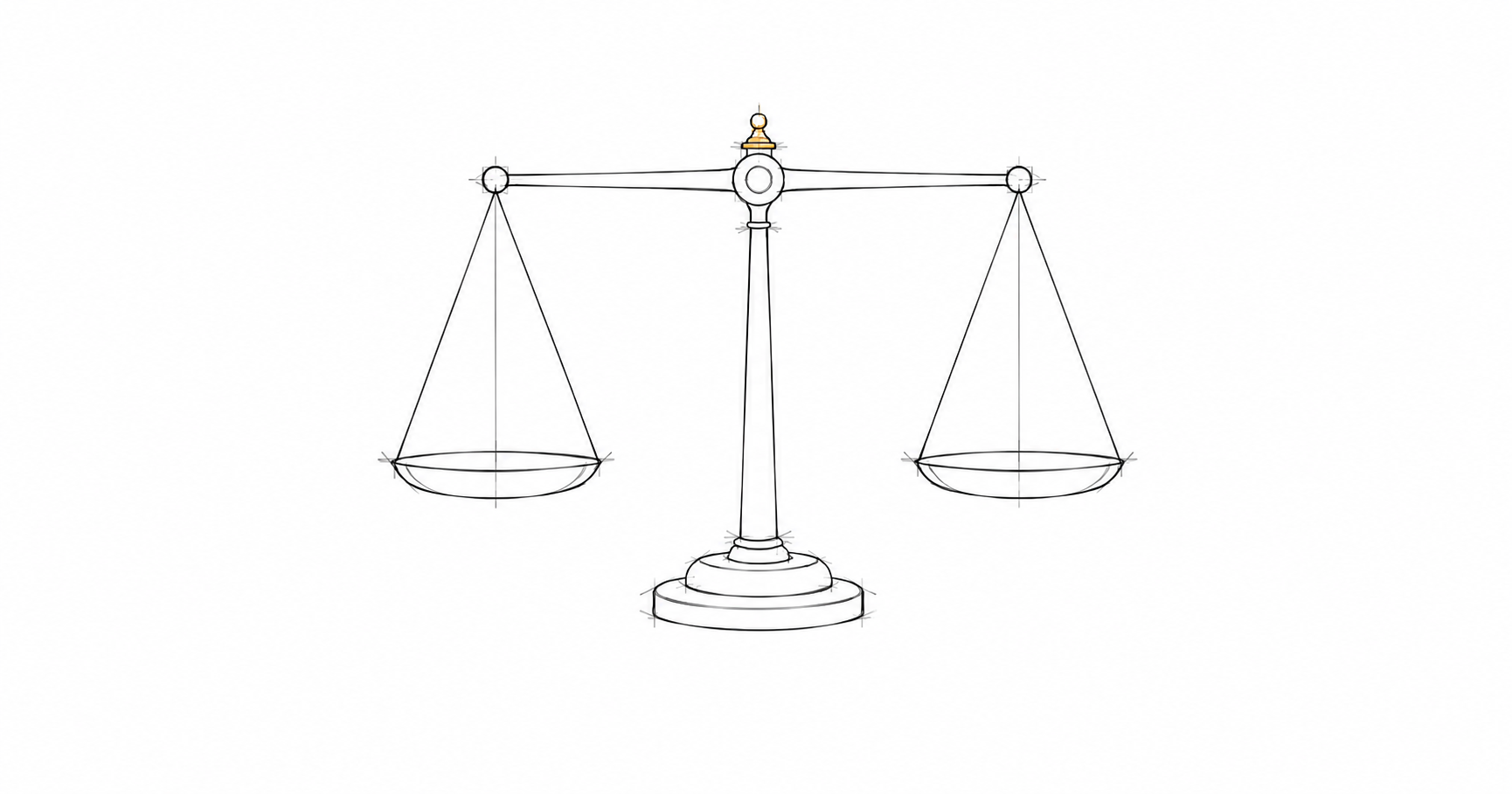 Minimalist hand-drawn balance scale with a subtle amber accent, representing psychosocial WHS risk balanced through clear role design.