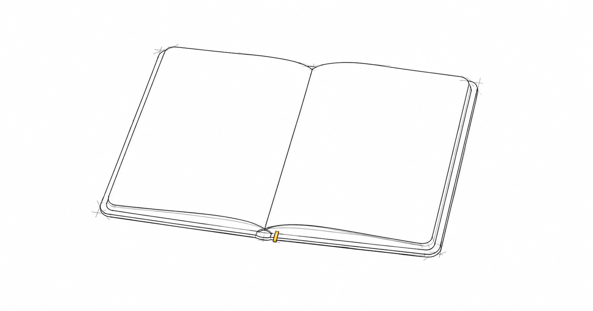 Minimal hand-drawn illustration of an open notebook with blank pages, representing psychosocial WHS reporting and documentation for construction sites.