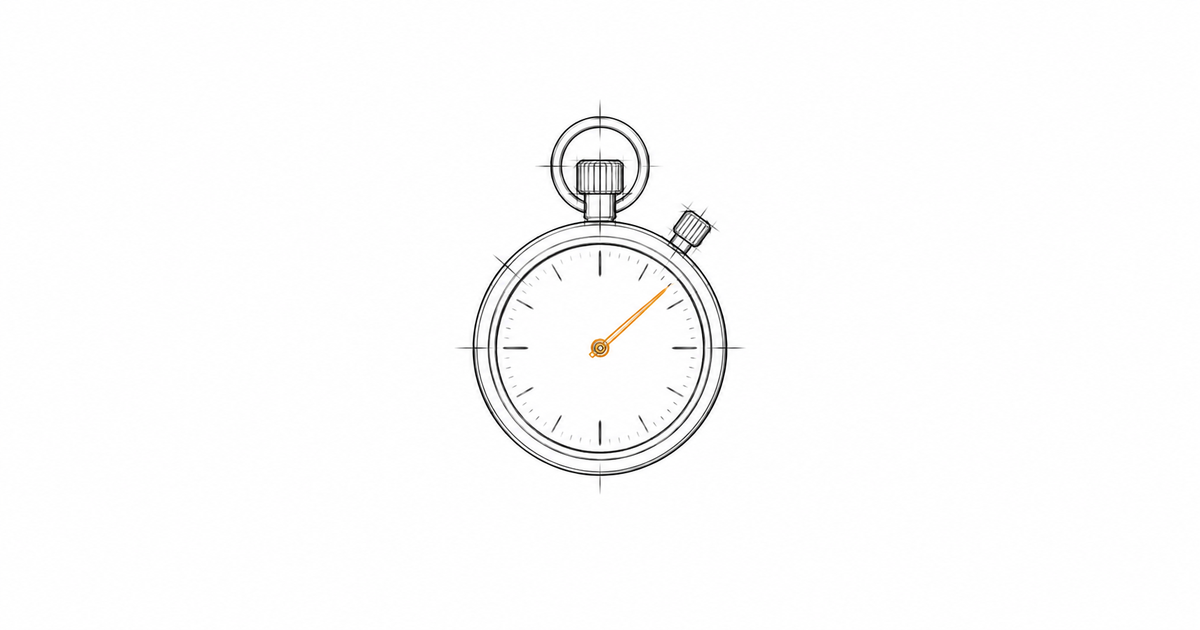 Minimalist hand-drawn illustration of a single stopwatch with a subtle amber accent, representing a measured audit of where time actually goes.